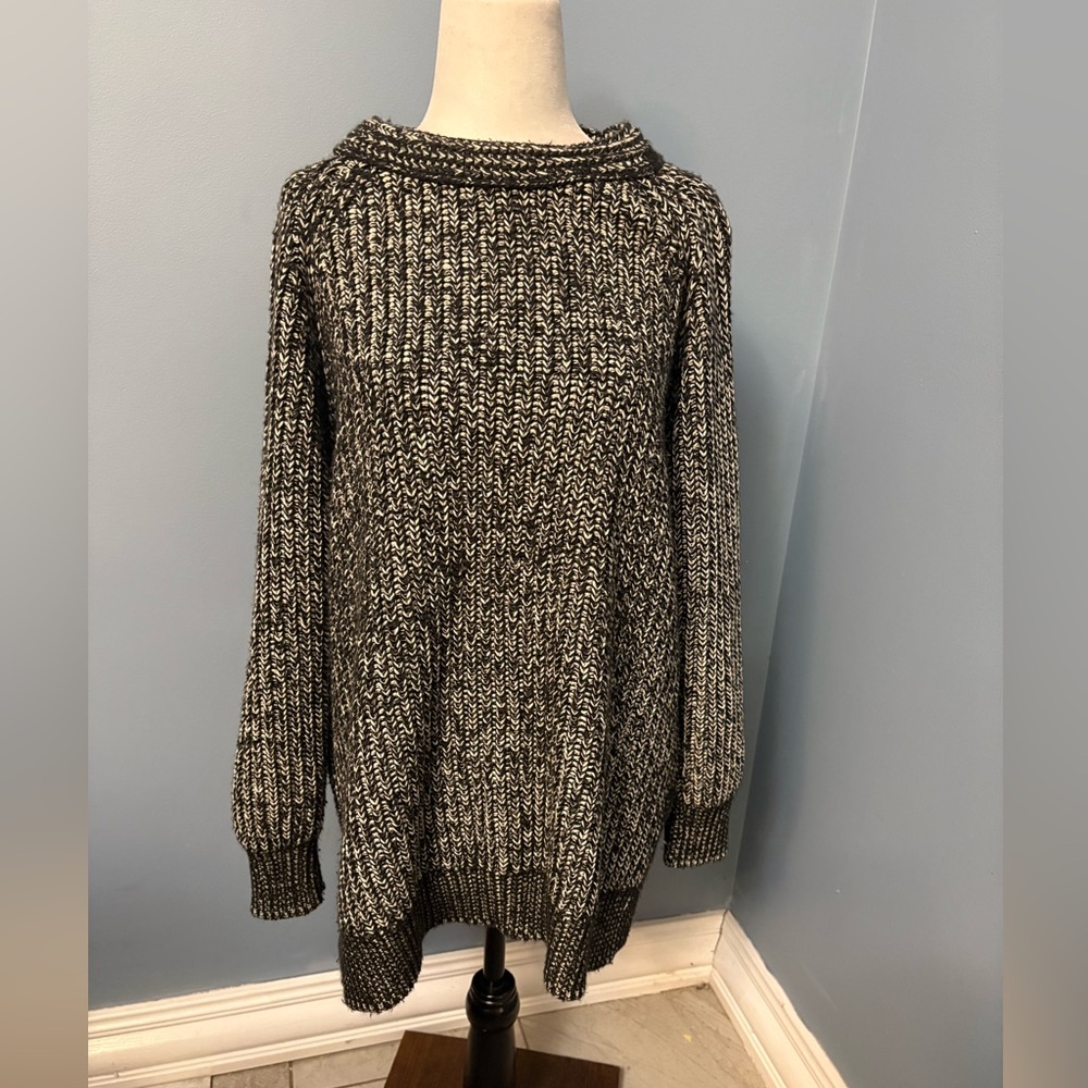 Cozy Black and White Knit Turtleneck Sweater
